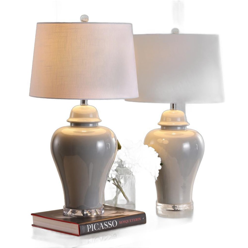 Set of Two 27" Clear Novelty Bedside Lamps With Empire Shades on a white background