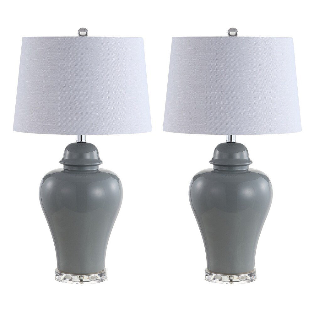 Set of Two 27" Clear Novelty Bedside Lamps With Empire Shades on a white background