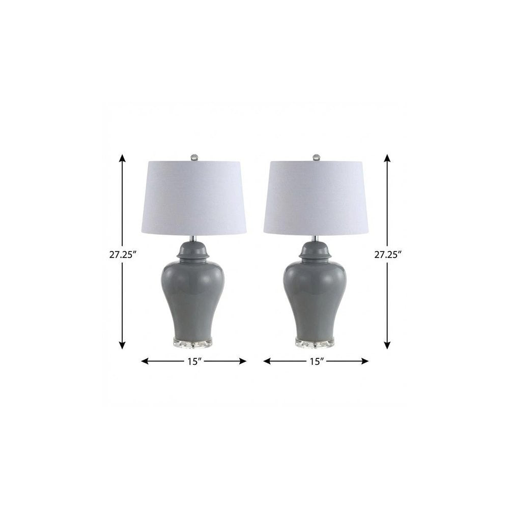 Set of Two 27" Clear Novelty Bedside Lamps With Empire Shades on a white background