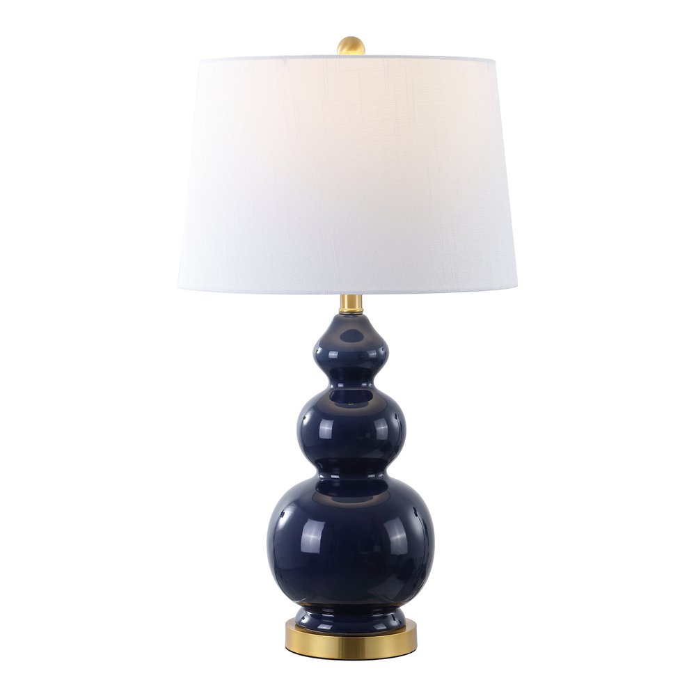28" Navy Blue And Gold Novelty Table Lamp With Empire Shade. Table lamp isolated on a plain white background, in a navy finish.
