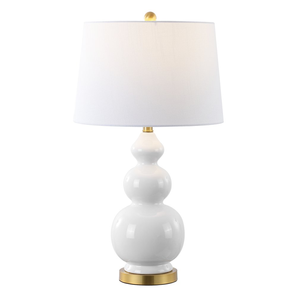 28" Gold Novelty Table Lamp With Drum Shade. Table lamp isolated on a plain white background, finished in gold.