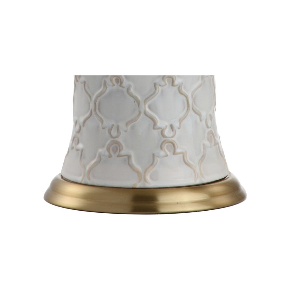 29" Gold Novelty Table Lamp With Drum Shade. Table lamp isolated on a plain white background, in a gold finish.