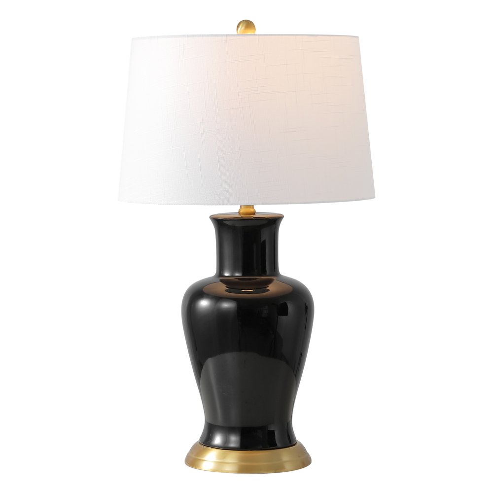 29" Gold Urn Table Lamp With Drum Shade. Table lamp isolated on a plain white background.