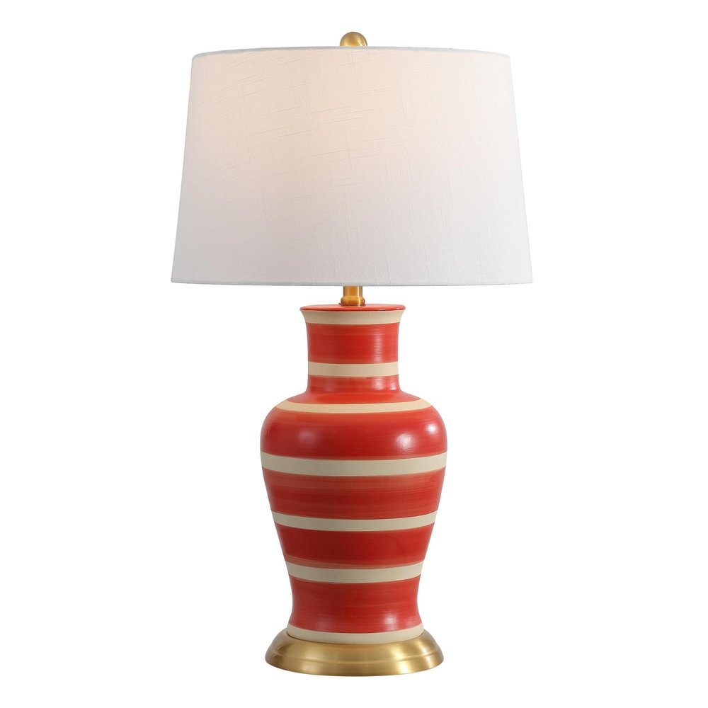 29" Gold Urn Table Lamp With Drum Shade. Table lamp isolated on a plain white background.