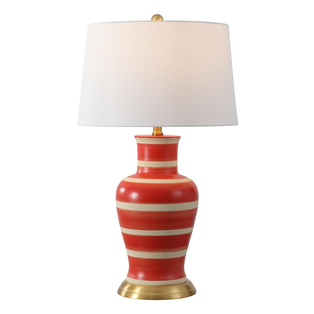 29" Gold Urn Table Lamp With Drum Shade. Table lamp isolated on a plain white background.