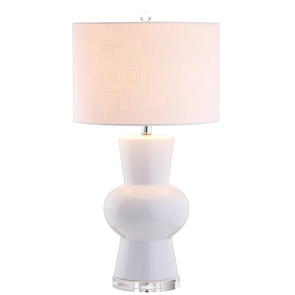 29" Clear Novelty Table Lamp With Drum Shade. Table lamp isolated on a plain white background, showing its clear color.