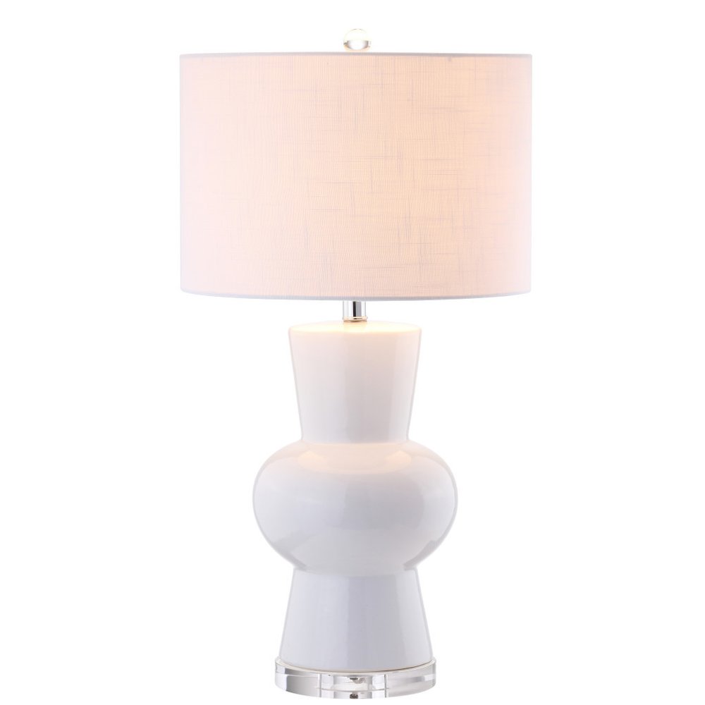 29" Clear Novelty Table Lamp With Drum Shade. Table lamp isolated on a plain white background, showing its clear color.