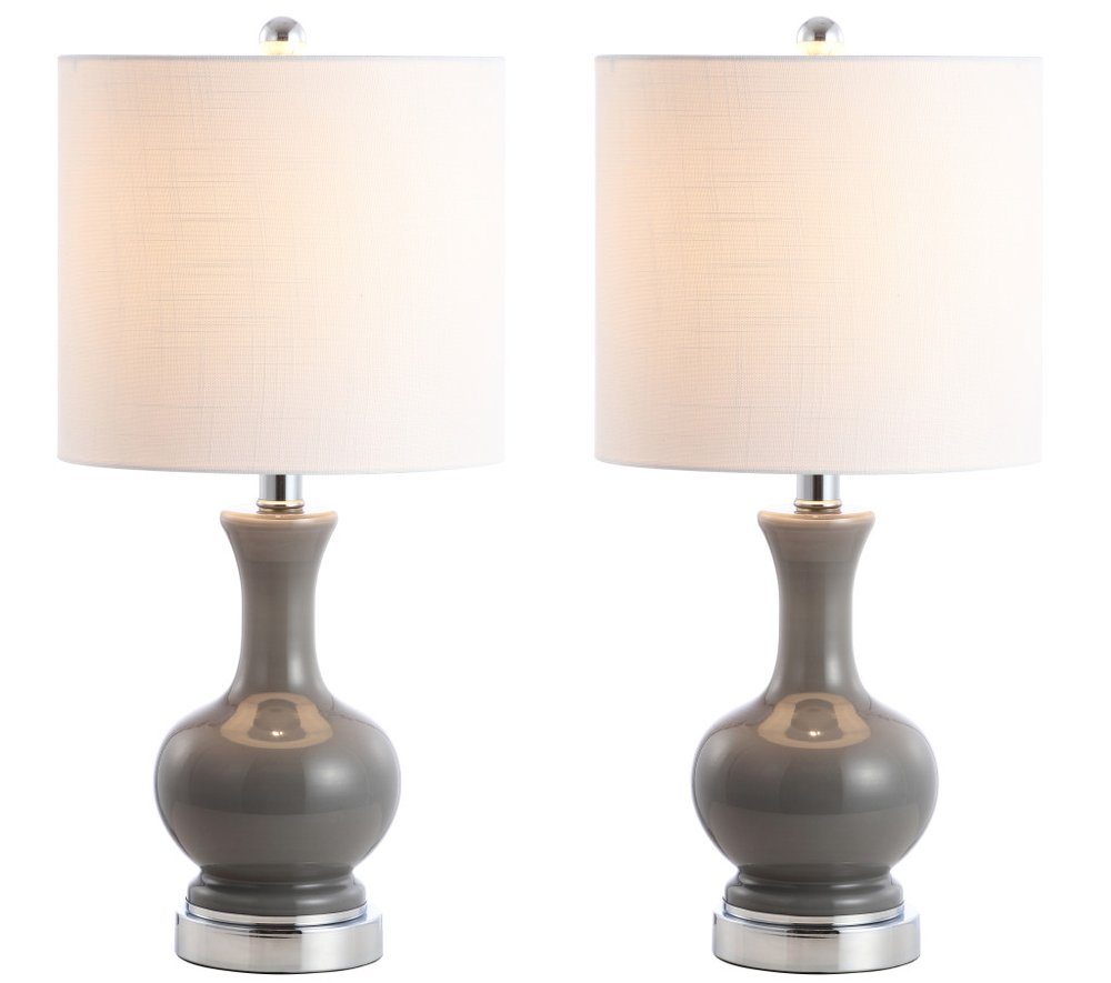 Set of Two 22" Silver Urn Bedside Lamps With Drum Shades