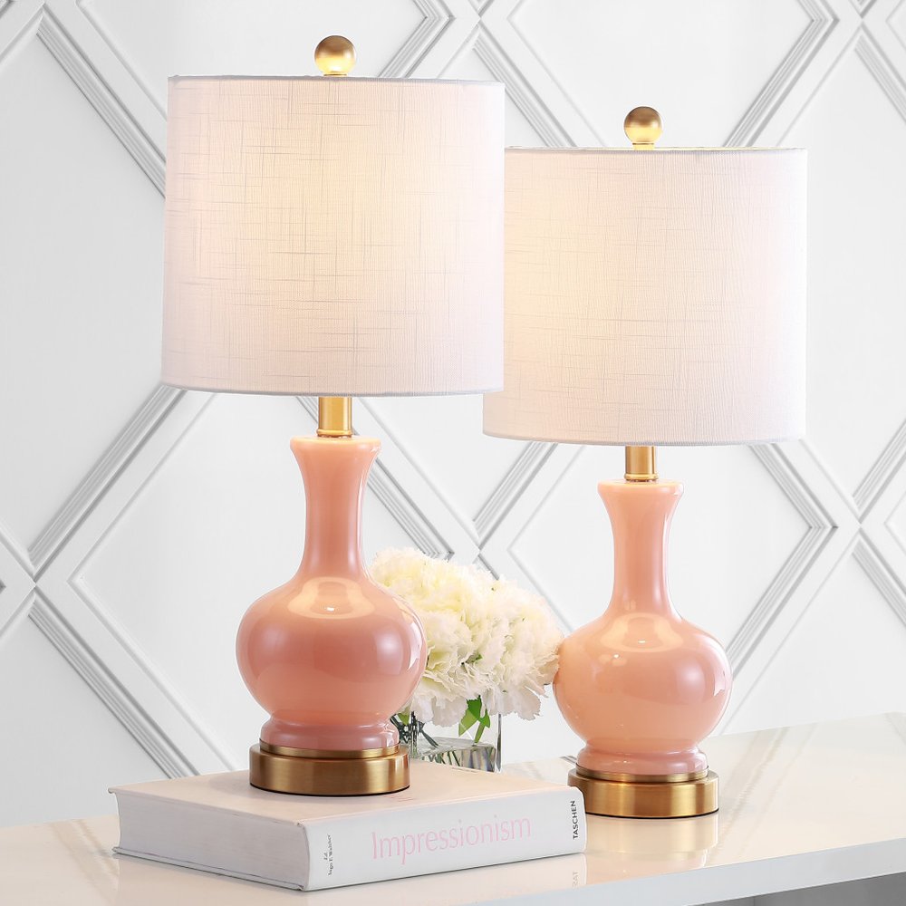 Set of Two 22" Gold Novelty Table Lamps With Drum Shades