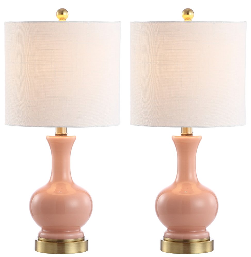 Set of Two 22" Gold Novelty Table Lamps With Drum Shades