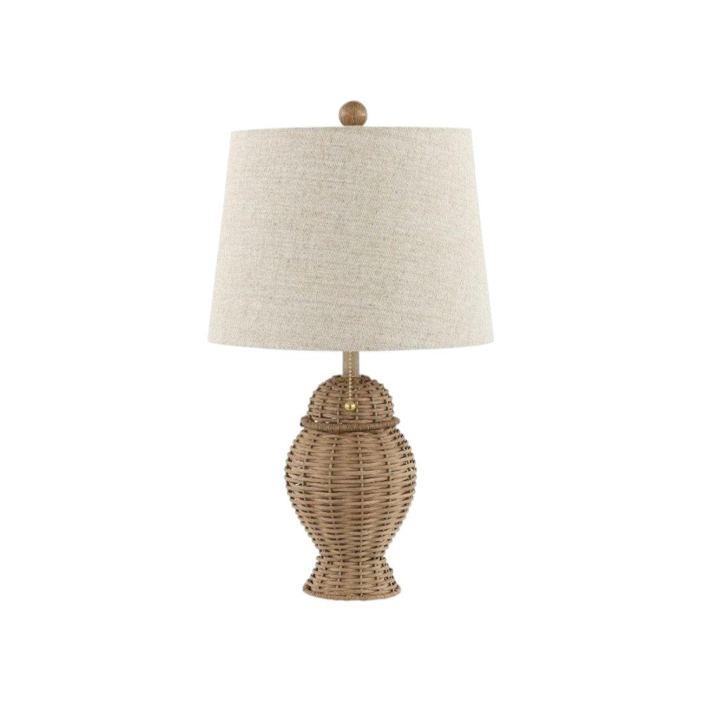 Set of Two 21" Light Brown Urn Table Lamps With Empire Shades on a white background
