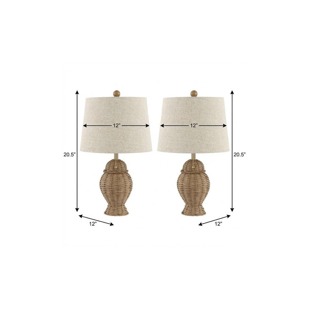 Set of Two 21" Light Brown Urn Table Lamps With Empire Shades on a white background