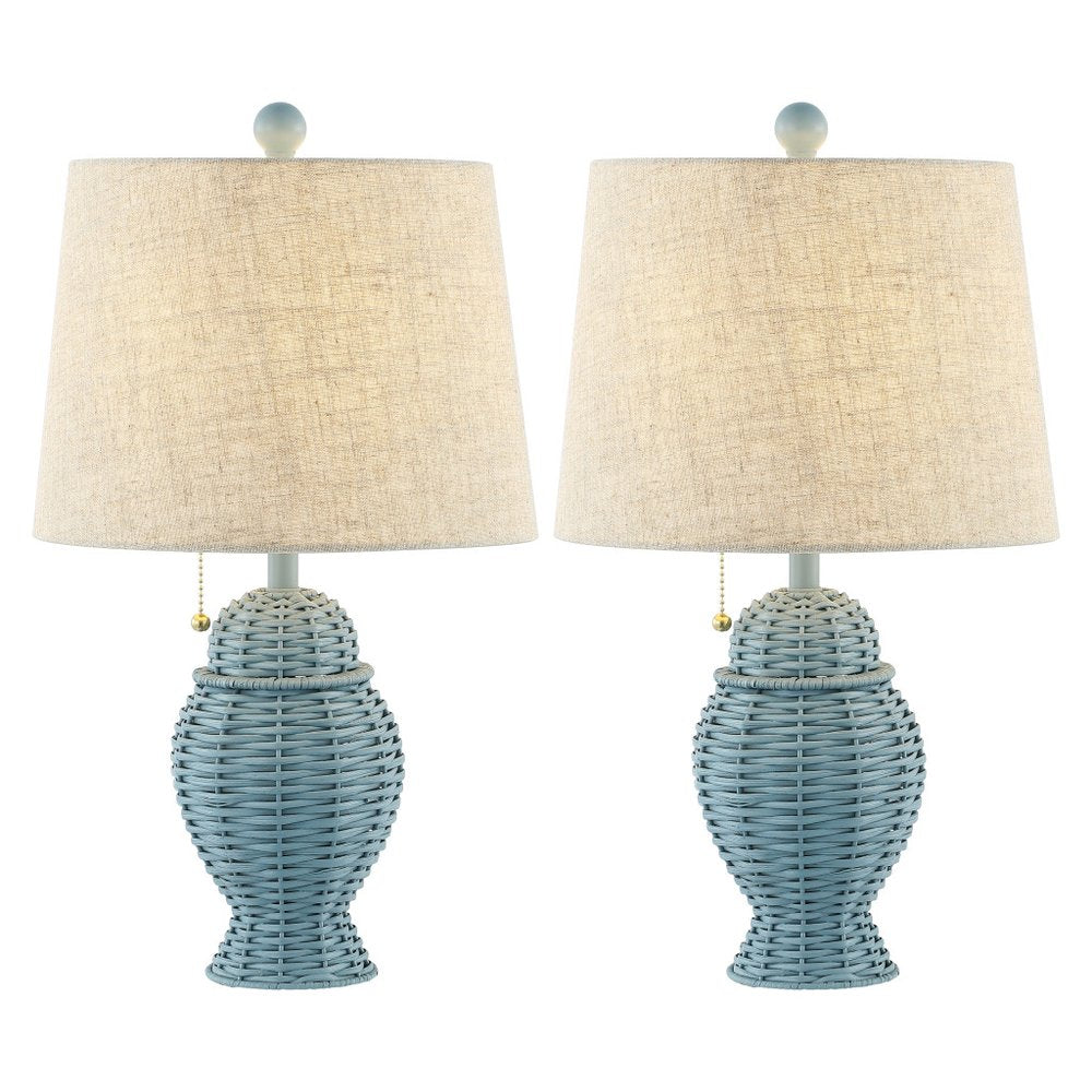 Set of Two 21" Blue Urn Table Lamps With Empire Shades