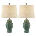 Set of Two 21" Green Urn Bedside Lamps With Empire Shades