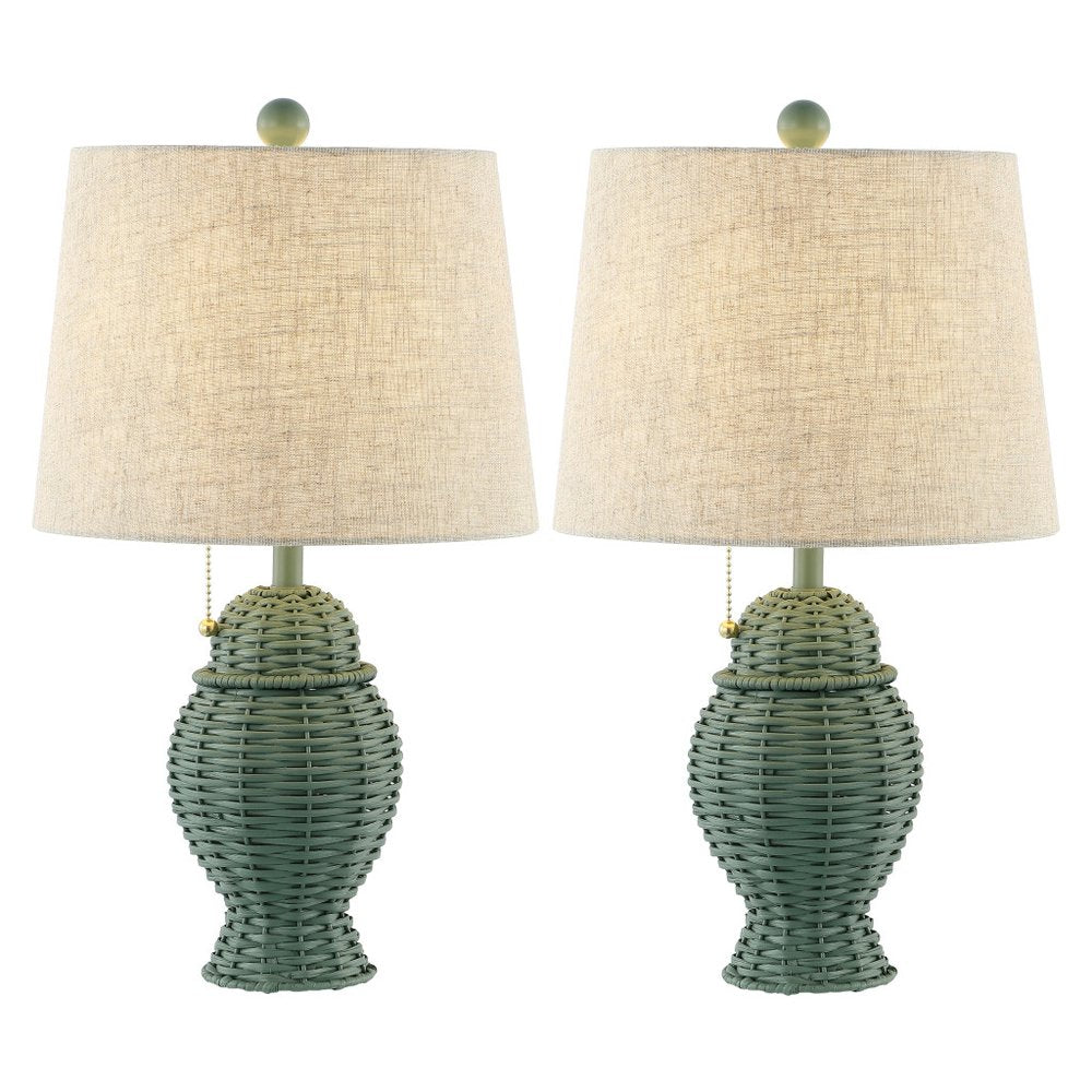 Set of Two 21" Green Urn Bedside Lamps With Empire Shades