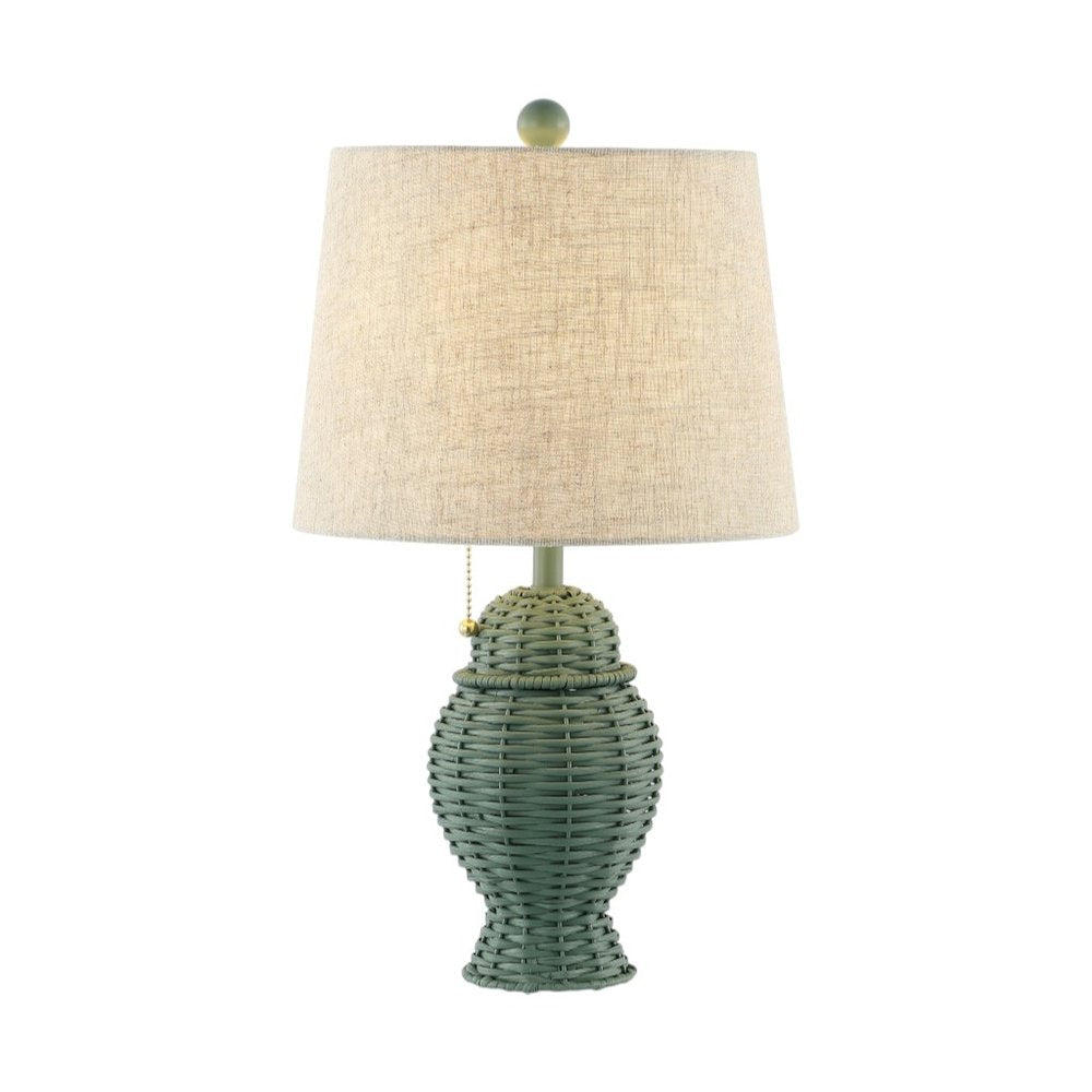 Set of Two 21" Green Urn Bedside Lamps With Empire Shades