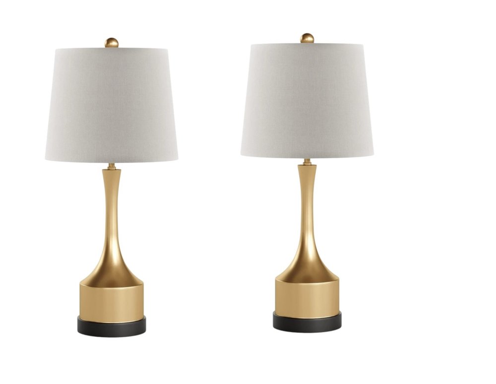 Set of Two 26" Black Table Lamps With Empire Shades