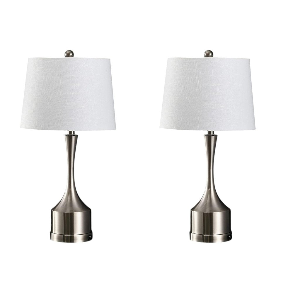Set of Two 26" Nickel Novelty Table Lamps With Empire Shades - SKU 716027