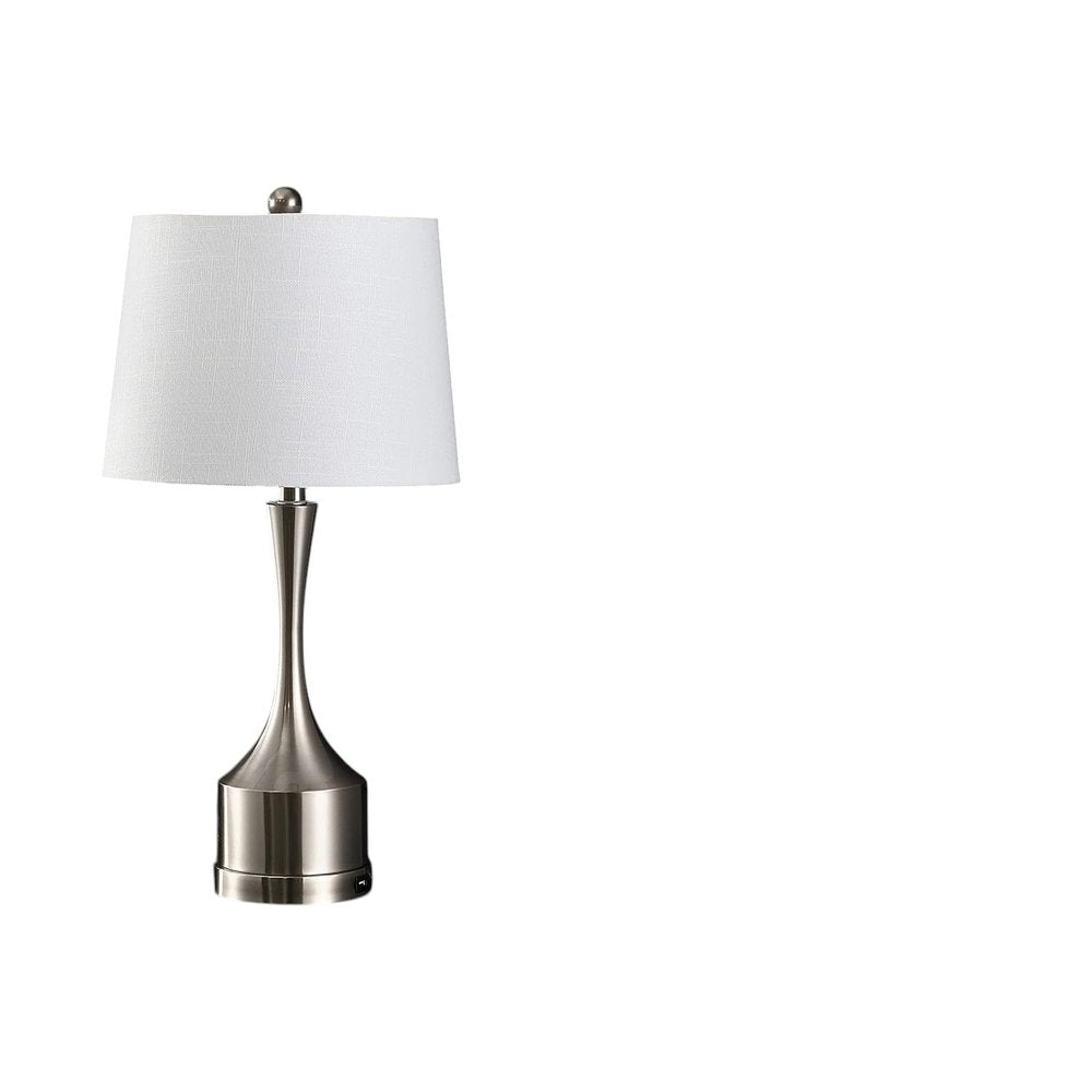 Set of Two 26" Nickel Novelty Table Lamps With Empire Shades on a white background