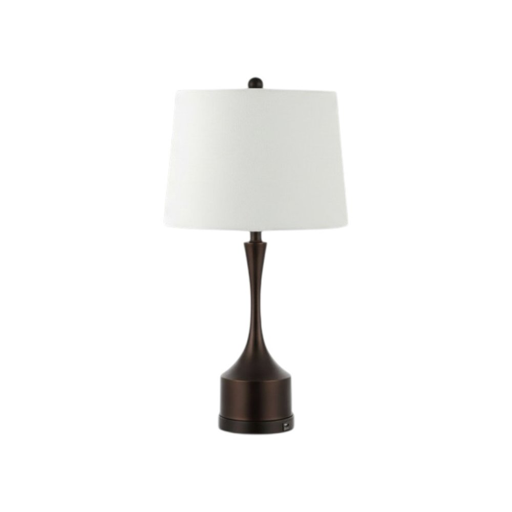Set of Two 26" Antiqued Bronze Novelty USB Table Lamps With Empire Shades on a white background