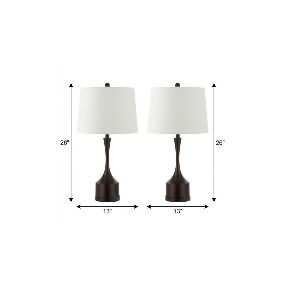 Set of Two 26" Antiqued Bronze Novelty USB Table Lamps With Empire Shades on a white background