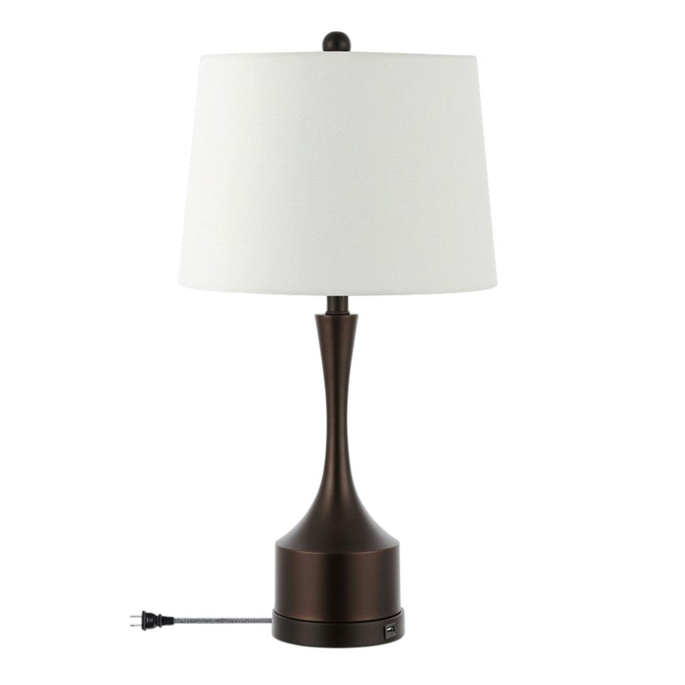 Set of Two 26" Antiqued Bronze Novelty USB Table Lamps With Empire Shades
