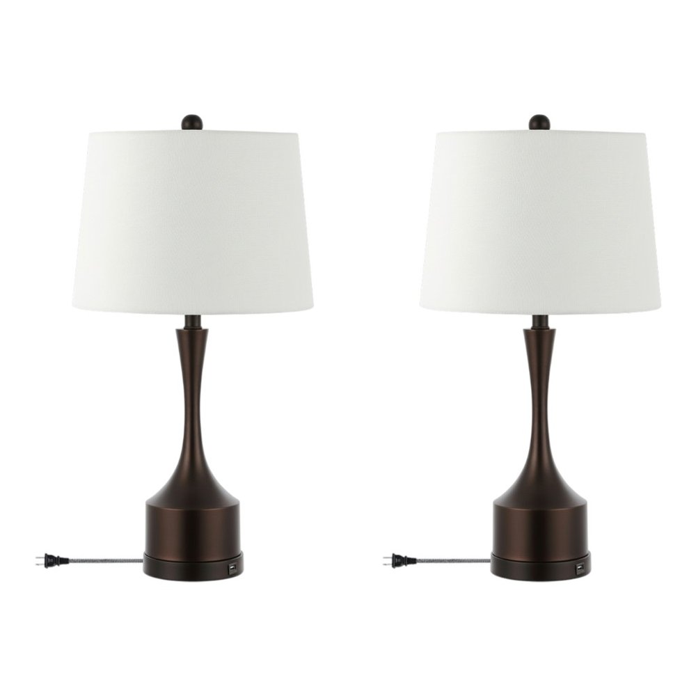 Set of Two 26" Antiqued Bronze Novelty USB Table Lamps With Empire Shades