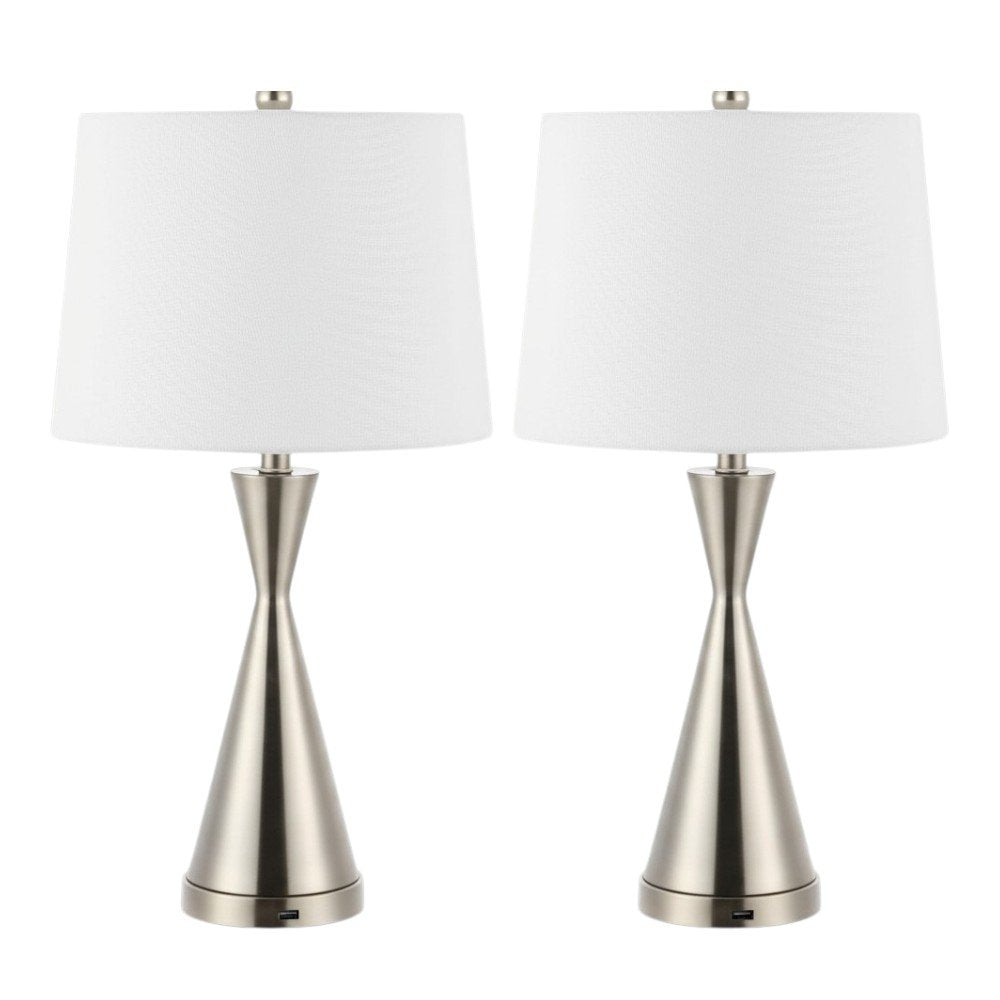 Set of Two 26" Nickel Novelty Table Lamps With Empire Shades - SKU 716029