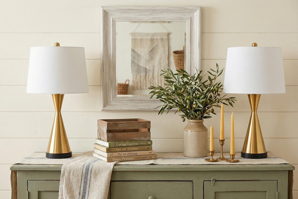 Set of Two 26" Black Novelty Table Lamps With Empire Shades