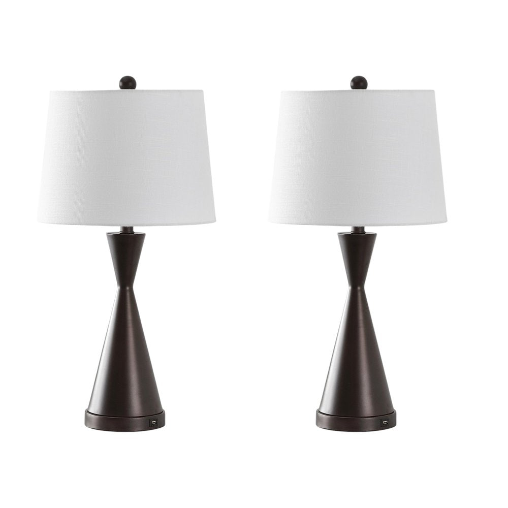Set of Two 26" Antiqued Bronze Novelty Table Lamps With Empire Shades on a white background