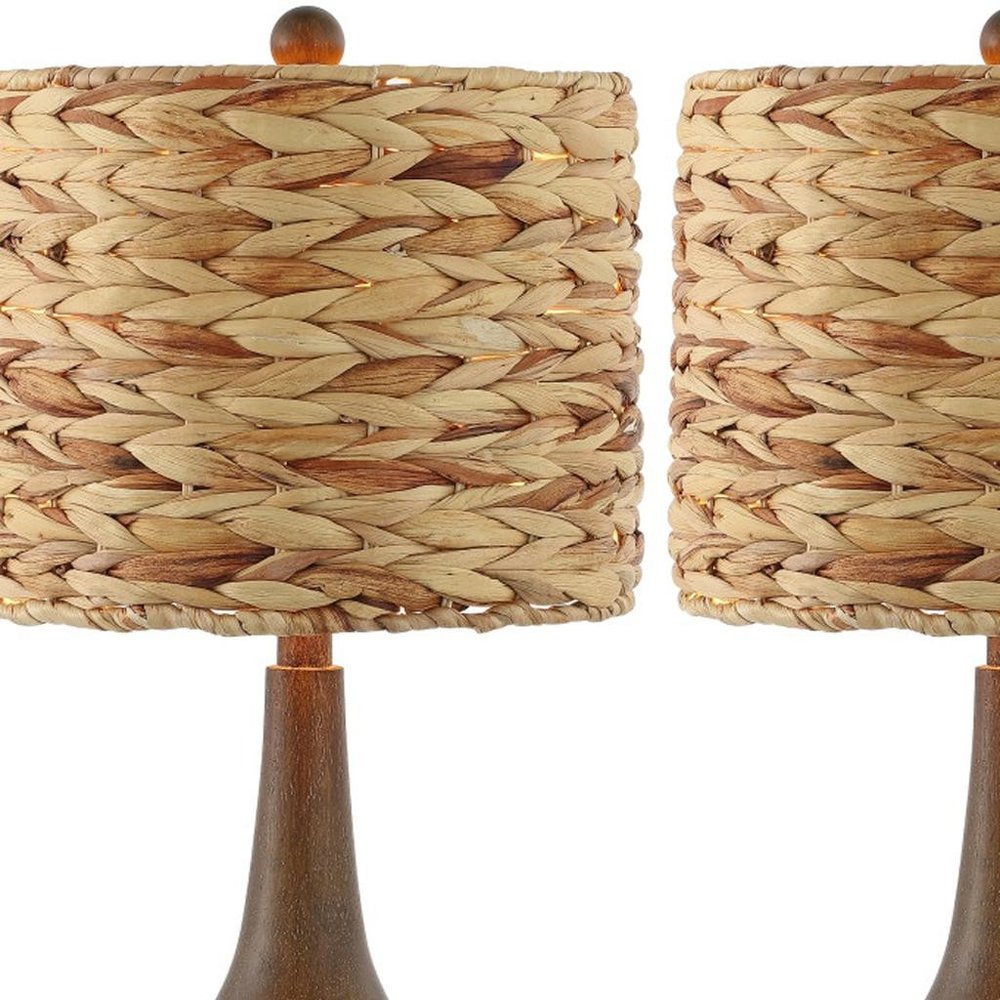 Set of Two 21" Dark Brown Gourd Bedside Lamps With Drum Shades