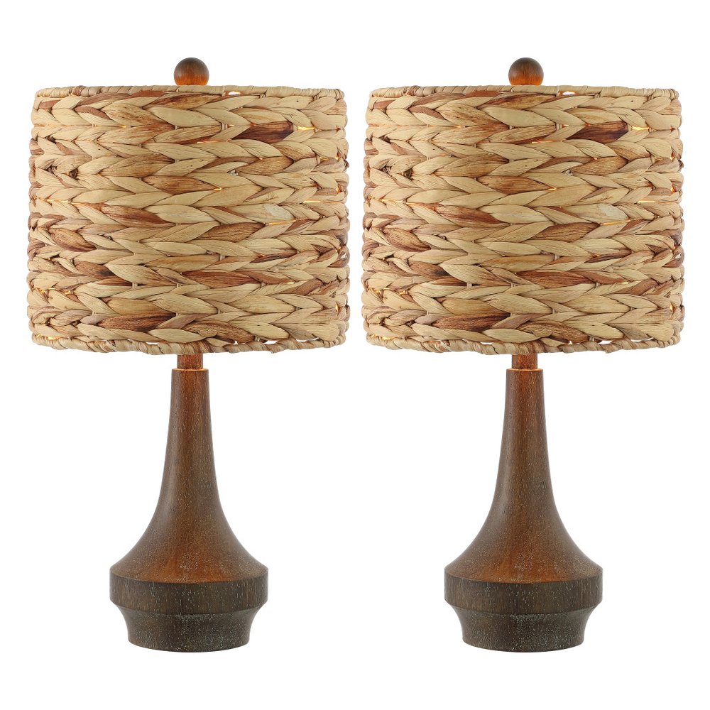 Set of Two 21" Dark Brown Gourd Bedside Lamps With Drum Shades
