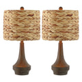 Set of Two 21" Dark Brown Gourd Bedside Lamps With Drum Shades