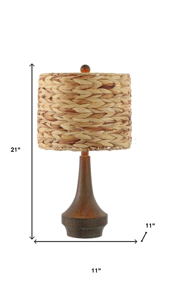 Set of Two 21" Dark Brown Gourd Bedside Lamps With Drum Shades
