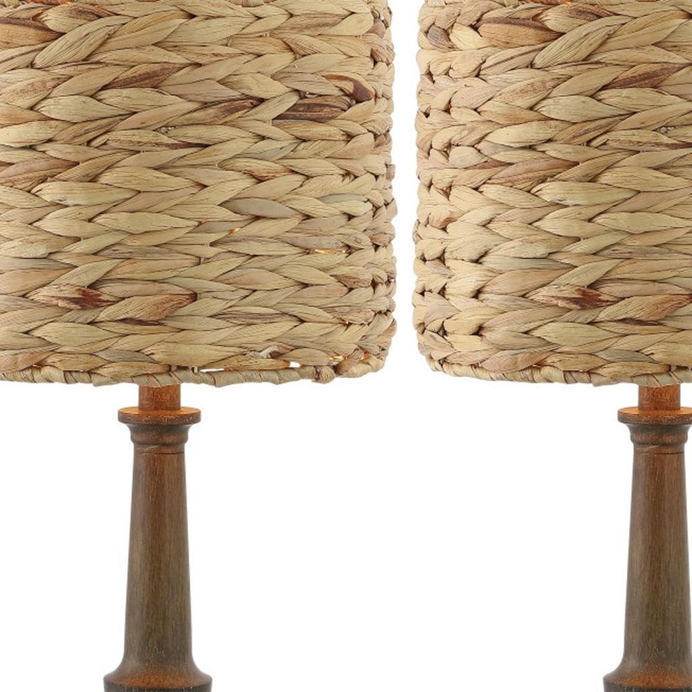 Set of Two 21" Dark Brown Bedside Lamps With Drum Shades
