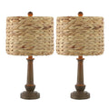 Set of Two 21" Dark Brown Bedside Lamps With Drum Shades