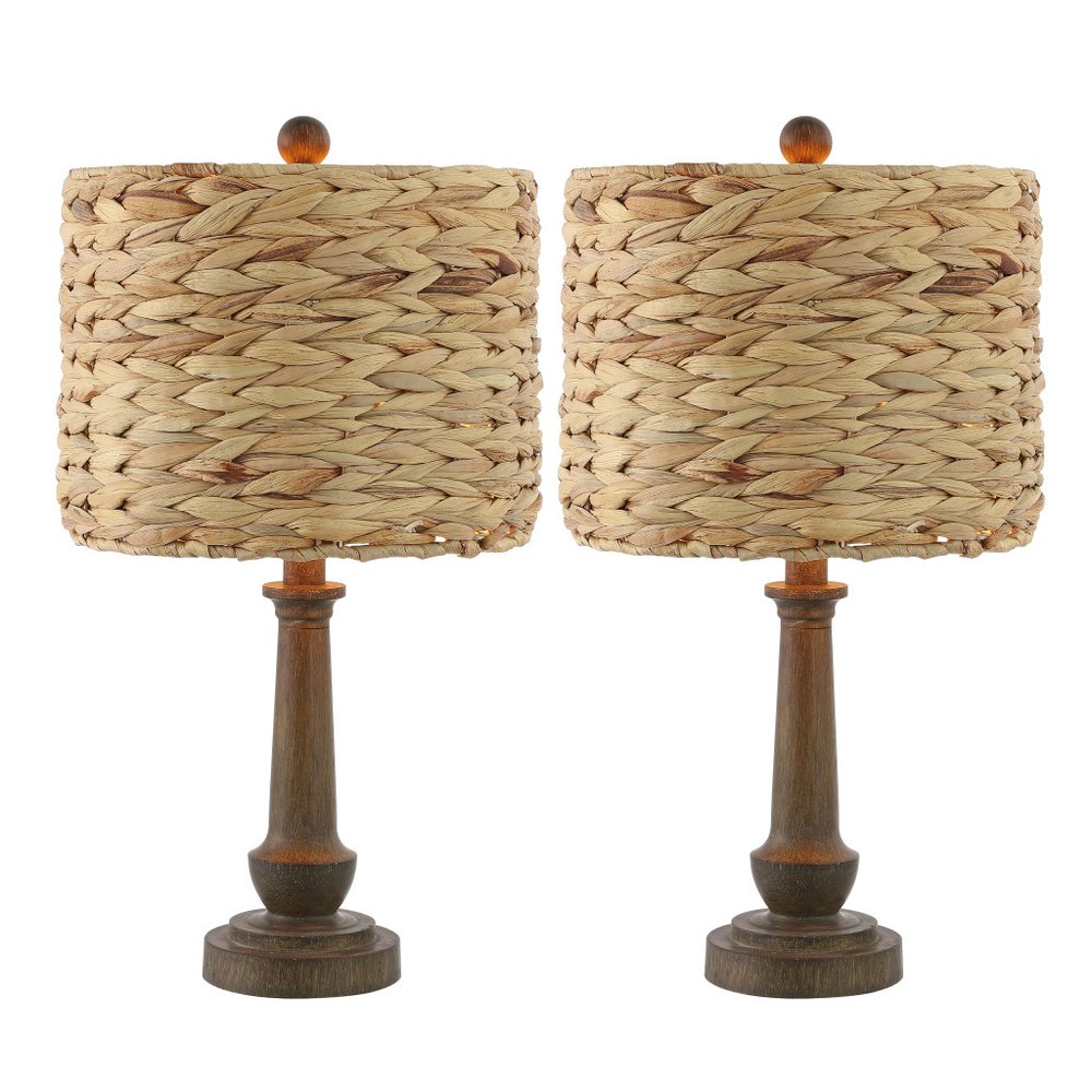 Set of Two 21" Dark Brown Bedside Lamps With Drum Shades