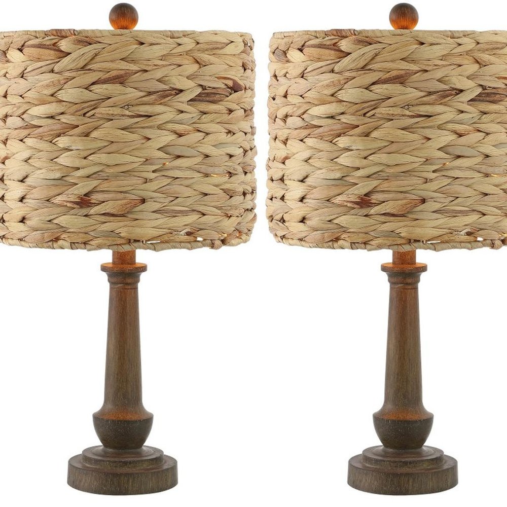 Set of Two 21" Dark Brown Bedside Lamps With Drum Shades