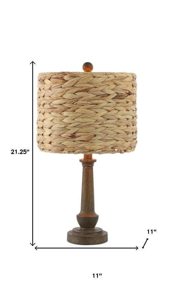 Set of Two 21" Dark Brown Bedside Lamps With Drum Shades