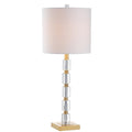 Set of Two 29" Clear And Brass Novelty Table Lamps With Drum Shades on a white background