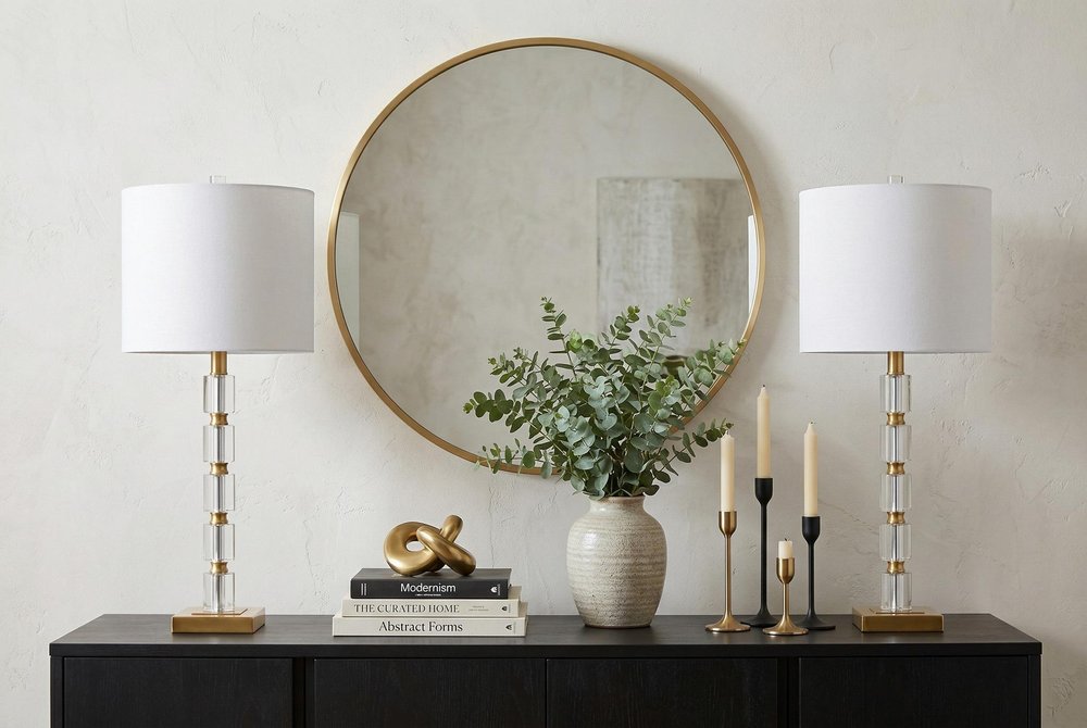 Set of Two 29" Clear And Brass Novelty Table Lamps With Drum Shades