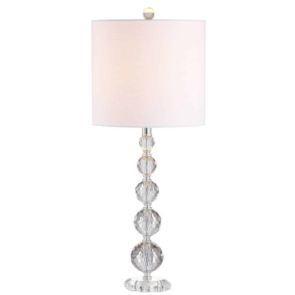 Set of Two 27" Clear Table Lamps With Drum Shades on a white background