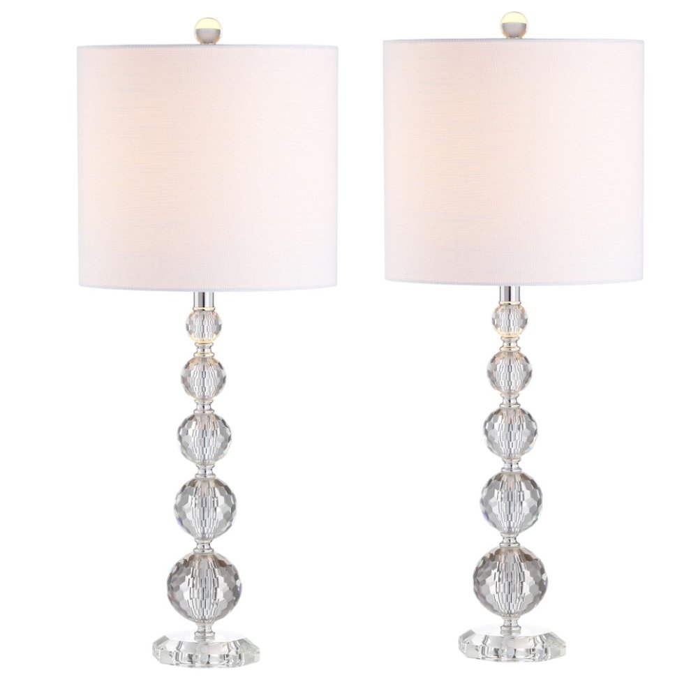 Set of Two 27" Clear Table Lamps With Drum Shades