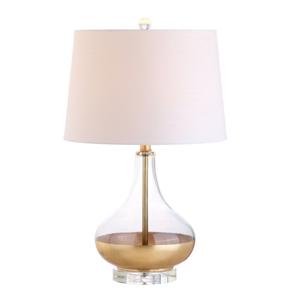 25" Clear Novelty Table Lamp With Drum Shade. Table lamp isolated on a plain white background.
