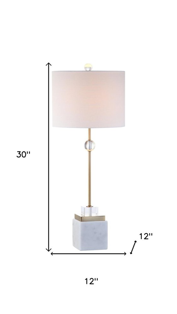 Set of Two 30" White Table Lamps With Drum Shades on a white background