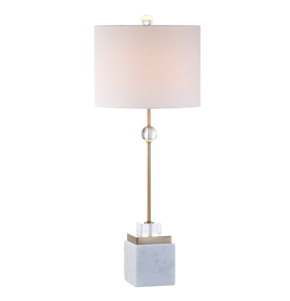 Set of Two 30" White Table Lamps With Drum Shades on a white background