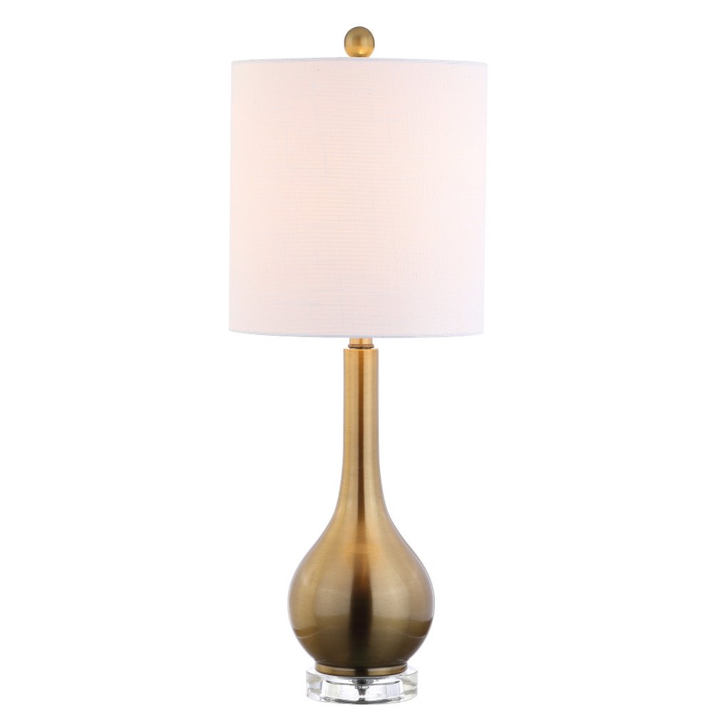 25" Clear Gourd Table Lamp With Drum Shade. Table lamp isolated on a plain white background.