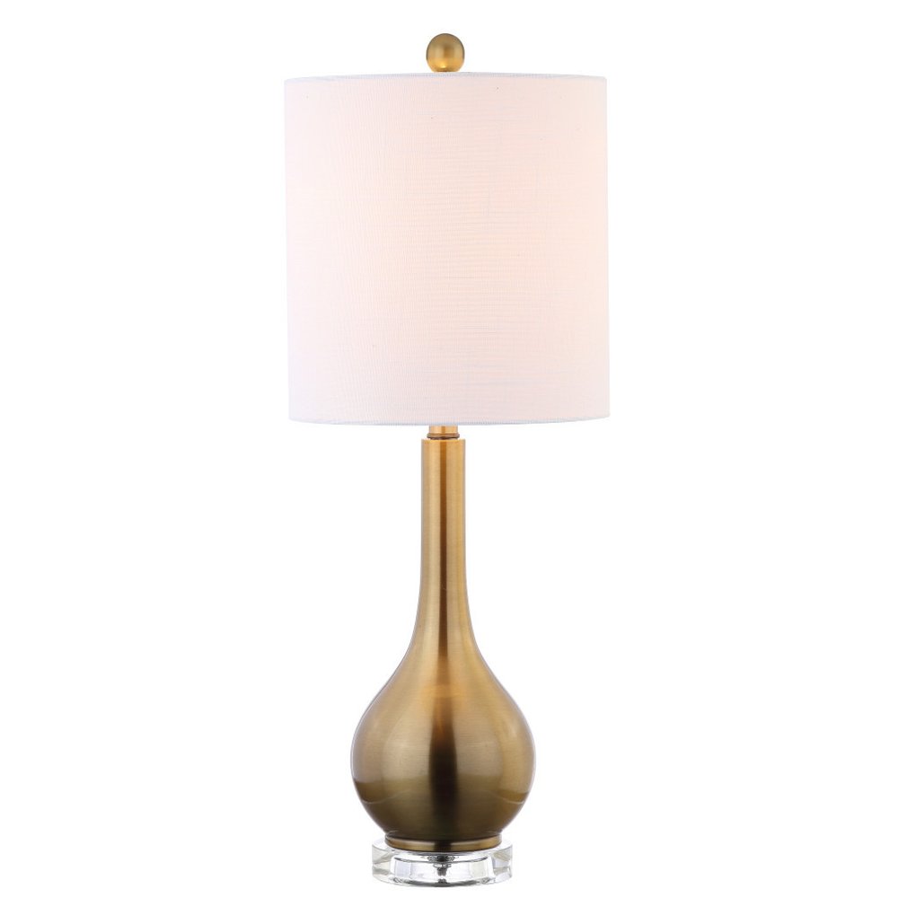 25" Clear Gourd Table Lamp With Drum Shade. Table lamp isolated on a plain white background.