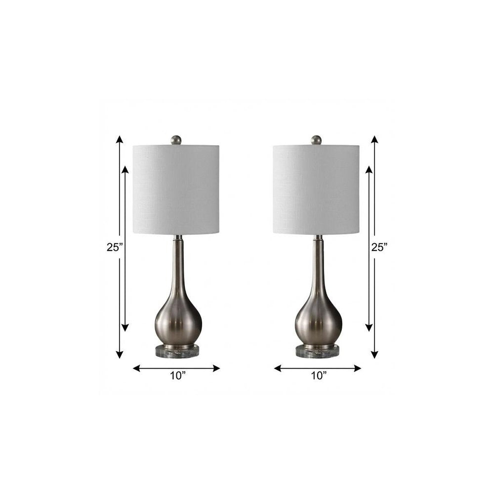 Set of Two 25" Clear Gourd Table Lamps With Drum Shades on a white background