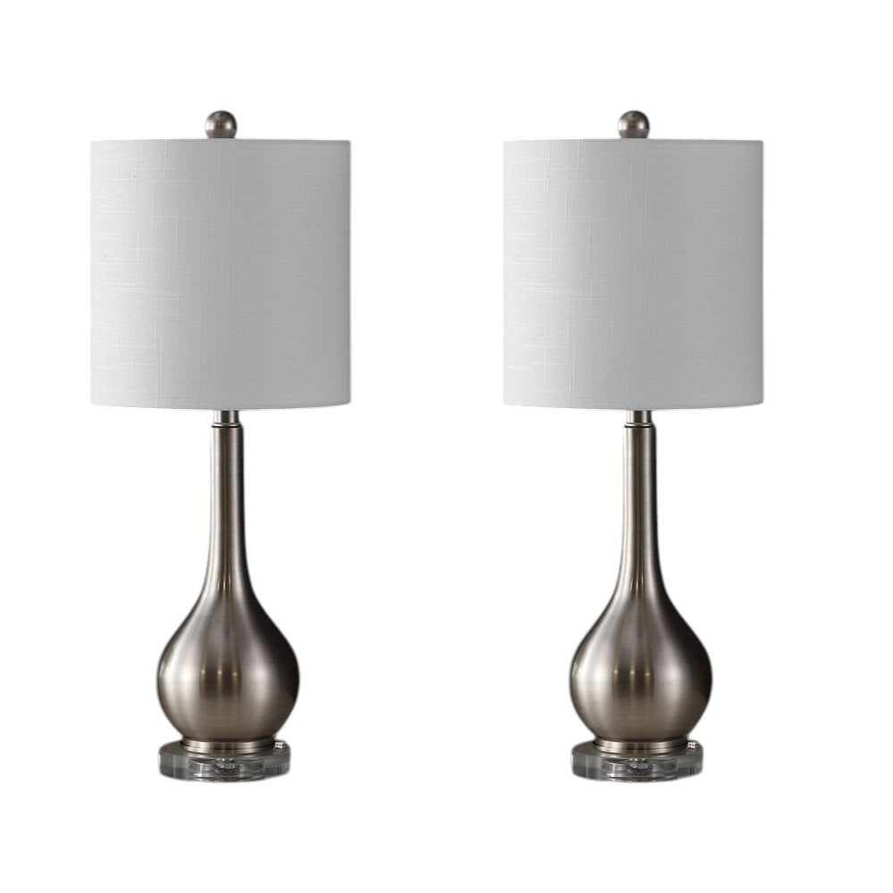 Set of Two 25" Clear Gourd Table Lamps With Drum Shades